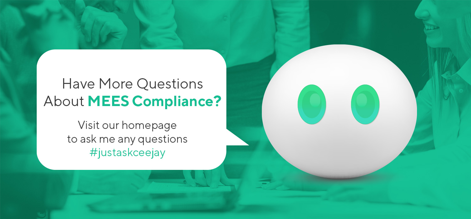 Digital assistant encouraging users to ask questions about MEES compliance via the homepage chat feature.