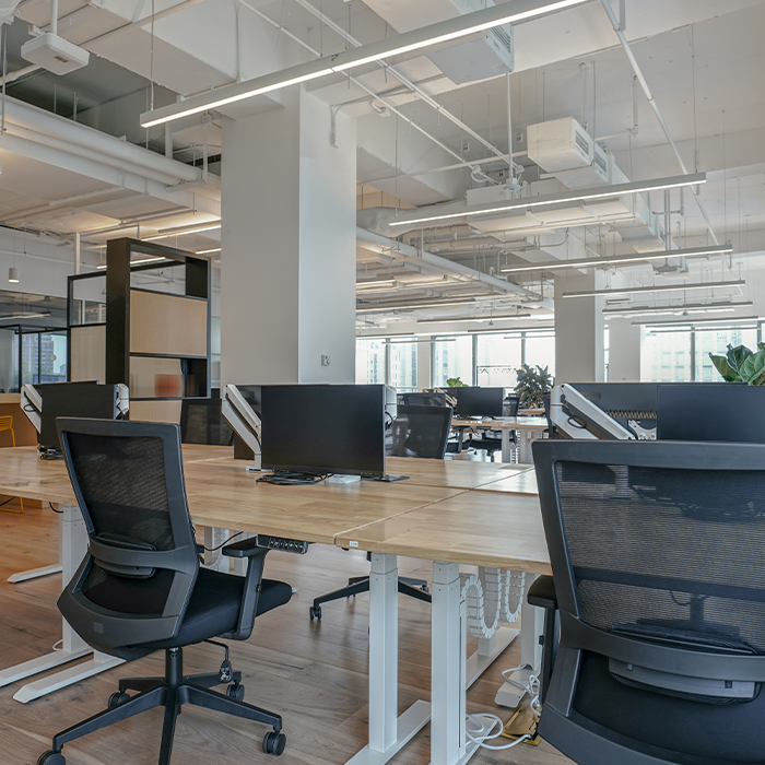 Modern open-plan office space in a commercial building subject to MEES regulations.