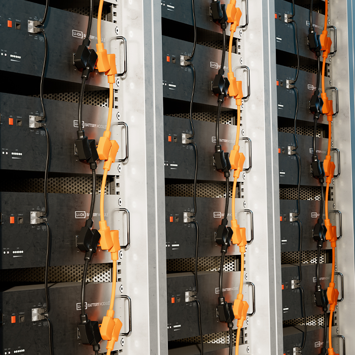 Battery storage units in a commercial energy system — relevant to SECR reporting of energy consumption and emissions.