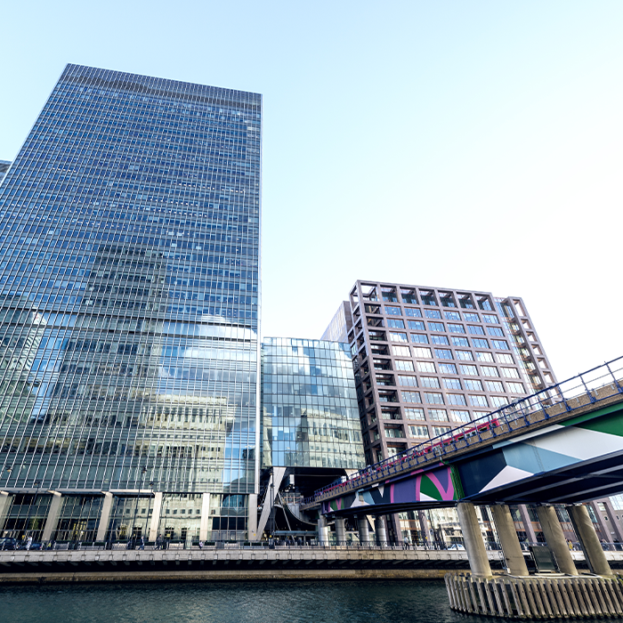 Modern office buildings in a business district, representing the types of properties that benefit from bill validation.