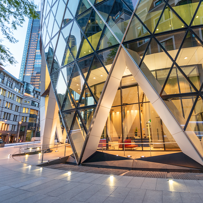 Contemporary office building exterior in a business district, representing properties that require an EPC.