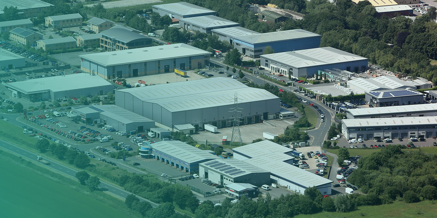 Aerial view of a commercial estate highlighting complex planning and coordination needed for utility infrastructure siteworks.