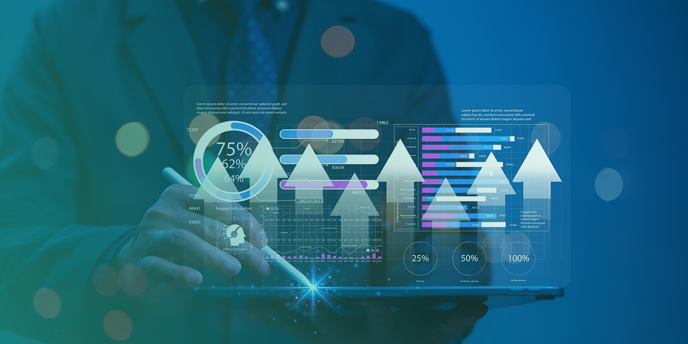 A business professional analysing digital dashboards on a tablet, reviewing charts, graphs, and performance indicators related to Energy Data Accuracy.