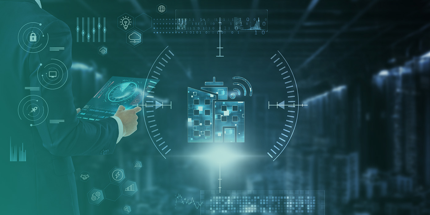 Digital building interface showing smart metering and data systems, representing how MOP DC DA AMR Contracts support accurate monitoring and energy management.