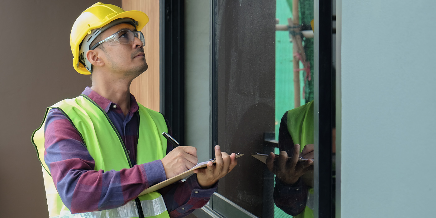 Engineer carrying out on site inspection work, highlighting how AMR and site works for portfolio energy strategy rely on physical verification as well as accurate data.