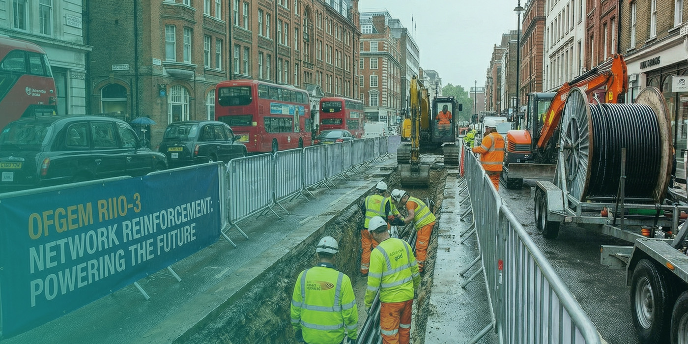 Urban roadworks under Ofgem RIIO 3 network reinforcement, highlighting energy procurement contract risks 2026 linked to infrastructure investment.